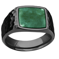 Medium Cushion signet ring (14x14mm) in Zirconium, with a Wide style band, a Washington Green Jade inlay.