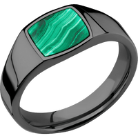 Small Cushion signet ring (10x10mm) in Zirconium, with a Wide style band, a Malachite inlay.