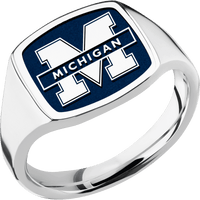 Medium Cushion signet ring (14x14mm) in Cobalt Chrome, with a Thin style band and a Michigan Michigan M Banner Rev engraving.