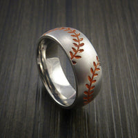 Titanium Double Stitch Baseball Ring with Bead Blast Finish