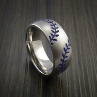 Titanium Double Stitch Baseball Ring with Bead Blast Finish