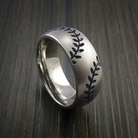 Titanium Double Stitch Baseball Ring with Bead Blast Finish