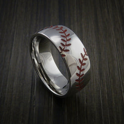 Titanium Double Stitch Baseball Ring with Polish Finish