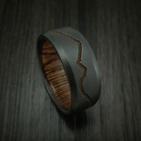 Black Titanium or Black Zirconium Custom Men's Ring with a Milled Mountain Design and Interior Hardwood Sleeve