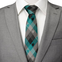 Disney Mickey Mouse Silhouette Teal Plaid Men's Tie