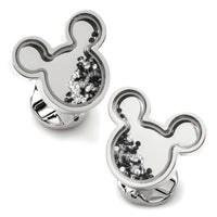 Disney Mickey Mouse Silhouette Floating B/W Crystal Stainless Steel Cufflinks