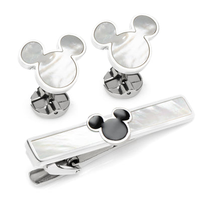Disney Mickey Mouse Mother of Pearl Cufflinks and Tie Clip Gift Set