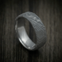 Damascus Steel Men's Ring with Hammer Rock Finish Custom Made