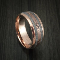 18k Rose Gold and Gibeon Meteorite Men's Ring with Rose Gold Mokume Shakudo Inlay Custom Made Band