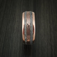 18k Rose Gold and Gibeon Meteorite Men's Ring with Rose Gold Mokume Shakudo Inlay Custom Made Band