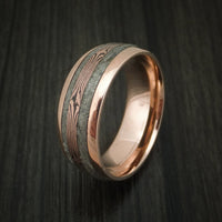 18k Rose Gold and Gibeon Meteorite Men's Ring with Rose Gold Mokume Shakudo Inlay Custom Made Band