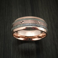 18k Rose Gold and Gibeon Meteorite Men's Ring with Rose Gold Mokume Shakudo Inlay Custom Made Band