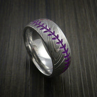 Damascus Steel Baseball Ring with Dull Polish Finish