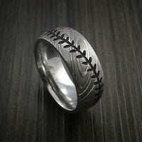 Damascus Steel Baseball Ring with Dull Polish Finish