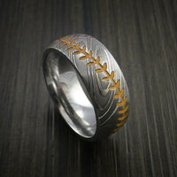 Damascus Steel Baseball Ring with Dull Polish Finish