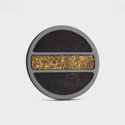 Black Titanium Golf Ball Marker with Dinosaur Bone and Gold Nugget Inlay