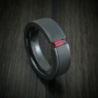 Black Titanium or Black Zirconium Custom Men's Ring with a Baguette Cut Ruby