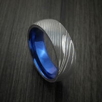 Damascus Steel Men's Ring with Anodized Titanium Interior Sleeve Custom Made