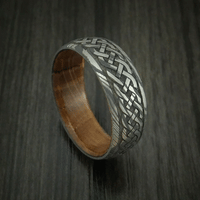 Damascus Steel Celtic Knot Men's Band with Whiskey Barrel Wood Sleeve Custom Made