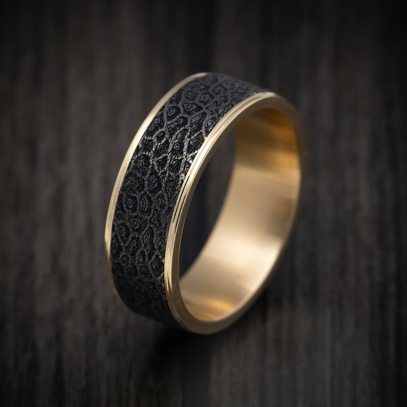 14K Gold and Black Titanium Coral Pattern Textured Ring