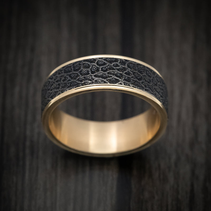 14K Gold and Black Titanium Coral Pattern Textured Ring