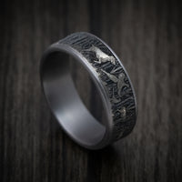 Tantalum and Black Titanium Forest Scene Design Pattern Ring