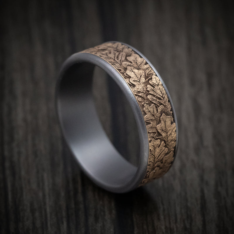 Tantalum and 14K Gold Oak Leaf Pattern Ring