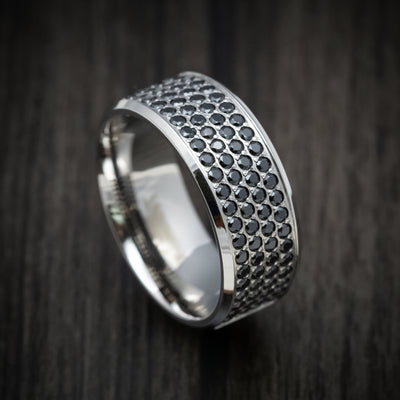 14K Gold Men's Ring with Half Eternity Black Diamonds Custom Made Band