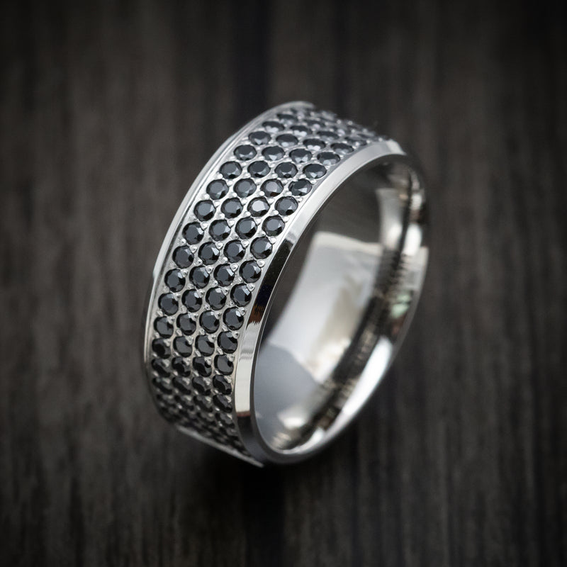 14K Gold Men's Ring with Half Eternity Black Diamonds Custom Made Band