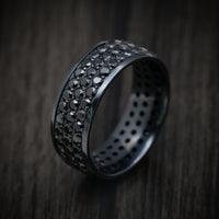 Black Zirconium Men's Ring with Eternity Black Diamonds Custom Made Band