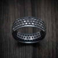 Black Zirconium Men's Ring with Eternity Black Diamonds Custom Made Band