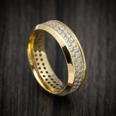 Yellow Gold Men's Ring with Eternity Lab Diamonds Custom Made Band