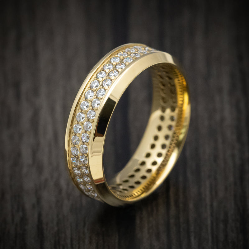 14K Gold Men's Ring with Eternity Lab Diamonds Custom Made Band