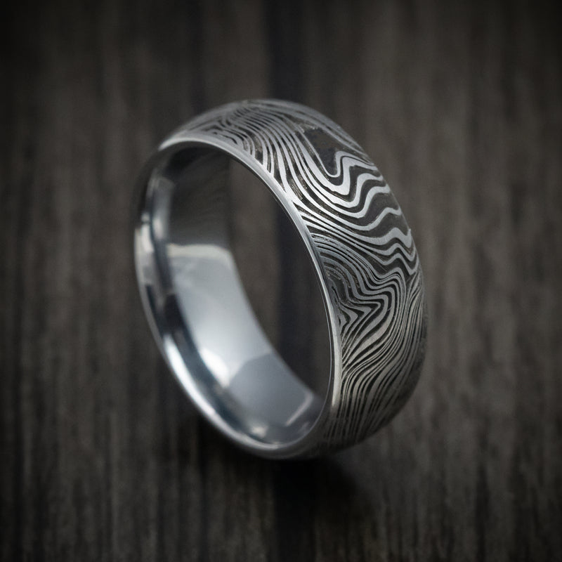 Tungsten Men's Ring with Damascus Pattern Custom Made Band
