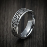 Tungsten Men's Ring with Floral Pattern Custom Made Band