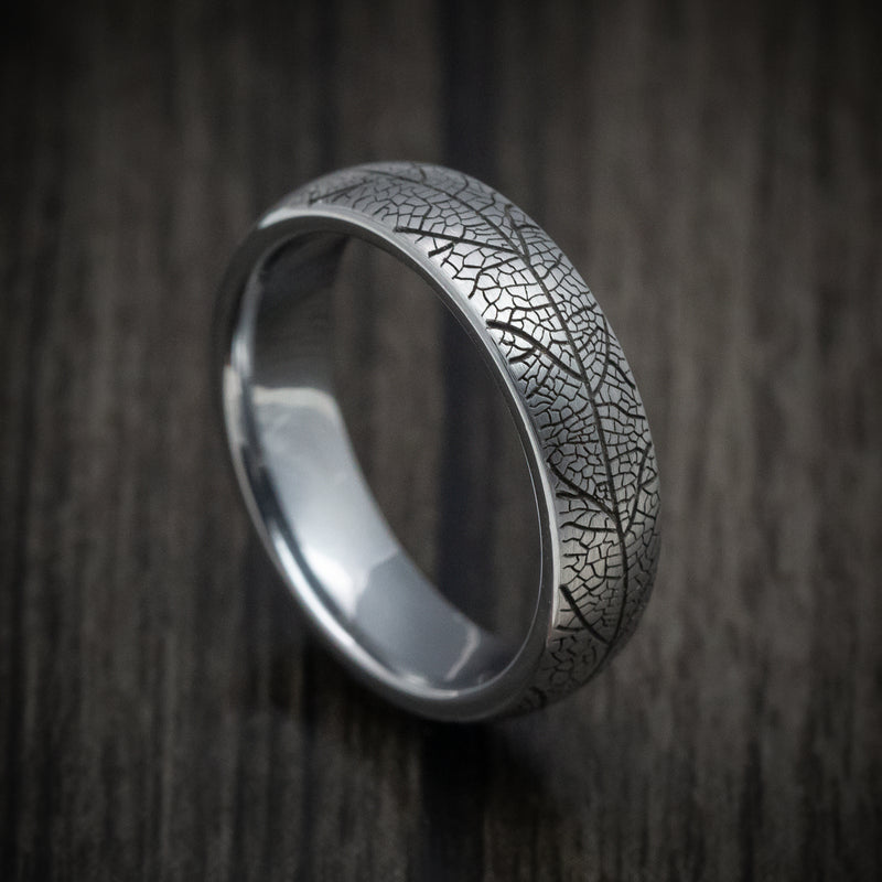 Tungsten Men's Ring with Leaf Pattern Custom Made Band