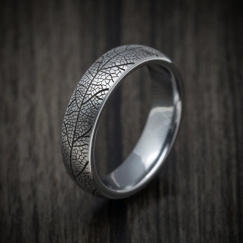 Tungsten Men's Ring with Leaf Pattern Custom Made Band