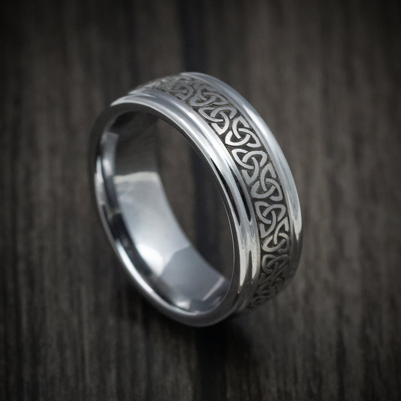 Tungsten Men's Ring with Celtic Knot Pattern Custom Made Band