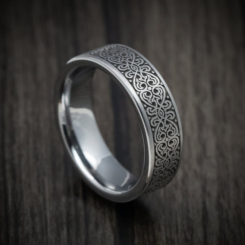 Tungsten Men's Ring with Celtic Knot Pattern Custom Made Band