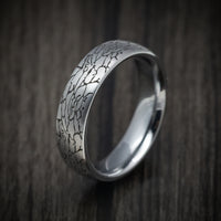 Tungsten Men's Ring with Cracked Texture Custom Made Band