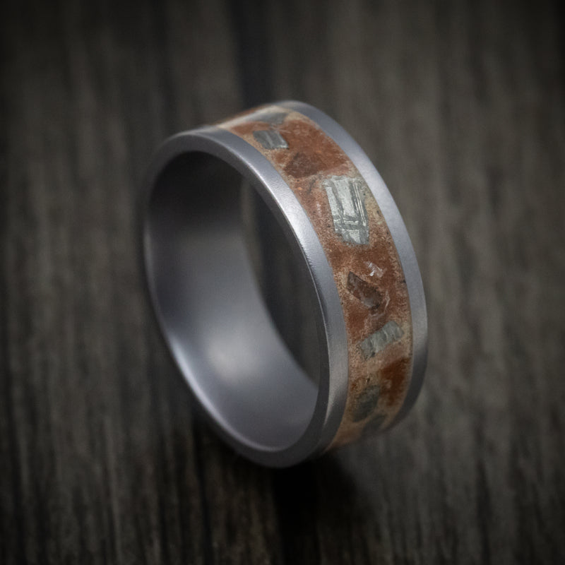 Tantalum Men's Ring with Red Sand and Meteorite Flake Inlay