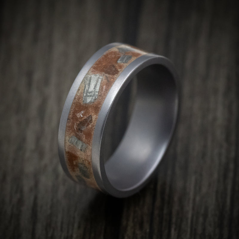 Tantalum Men's Ring with Red Sand and Meteorite Flake Inlay