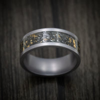 Tantalum Men's Ring with Black Sand with Gold and Meteorite Flakes Inlay