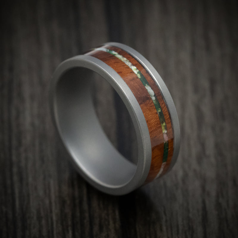 Tantalum Men's Ring with Wood and Sand Moss Inlays
