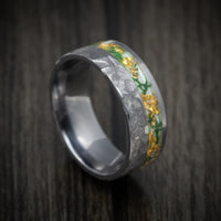 Tantalum Men's Ring with Moss and Gold Flakes Inlay