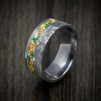 Tantalum Men's Ring with Moss and Gold Flakes Inlay