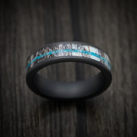 Black Ceramic Men's Ring with Antler and Turquoise Inlays