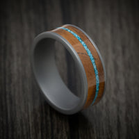 Tantalum Men's Ring with Wood and Turquoise Inlays