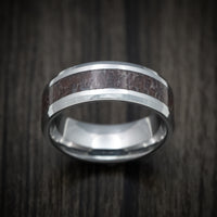 Tungsten Men's Ring with Black Dinosaur Bone Inlay