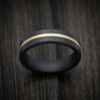 Black Ceramic Men's Ring with 14K Yellow Gold Inlay